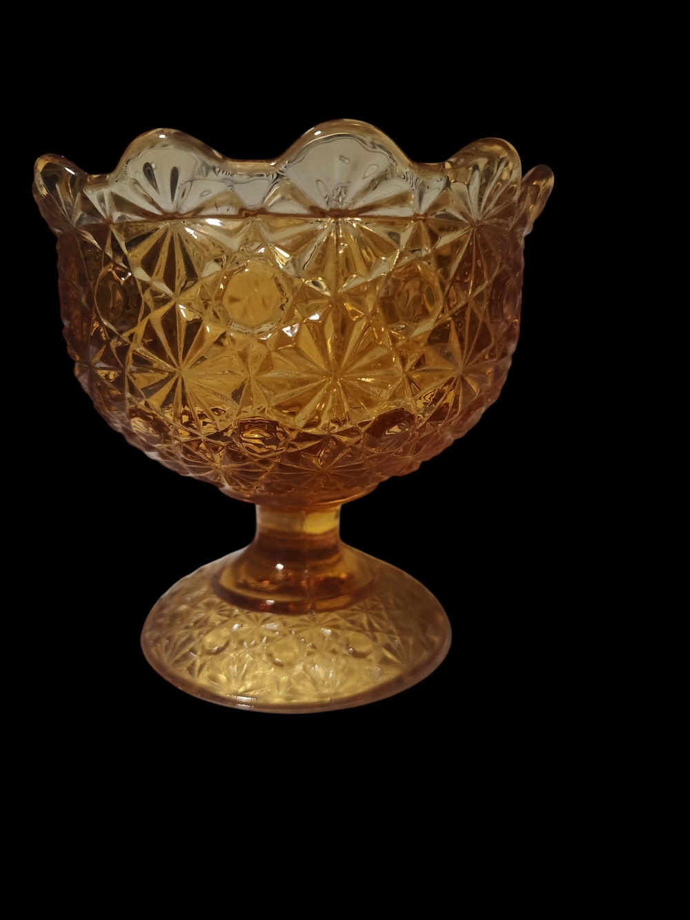 Amber Pressed Glass Compote Bowl